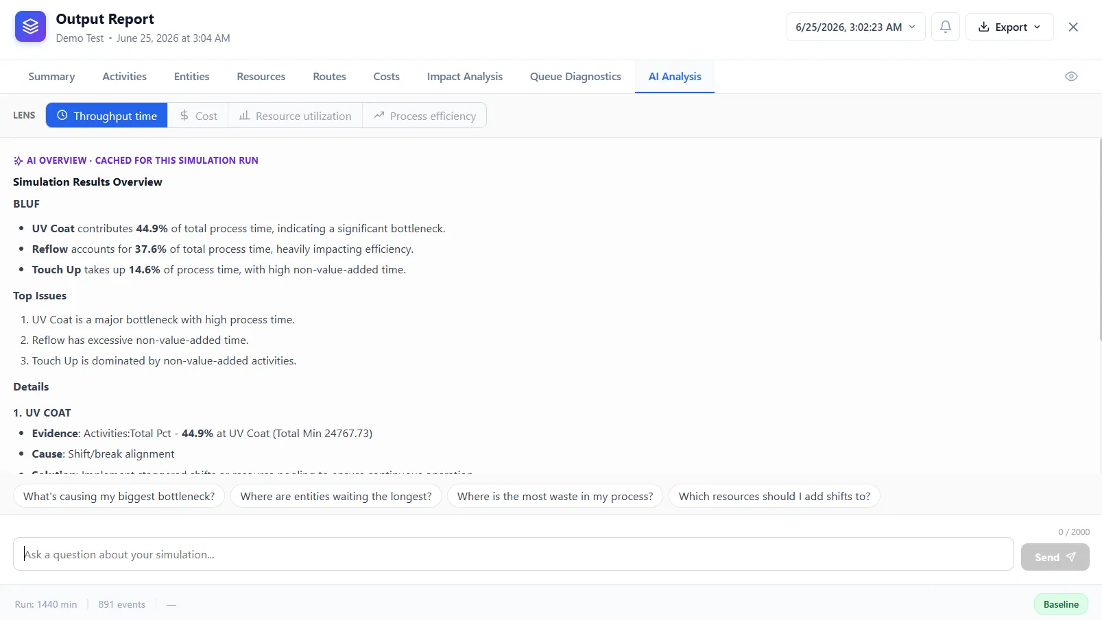 AI reading the run results and explaining the bottlenecks in plain language