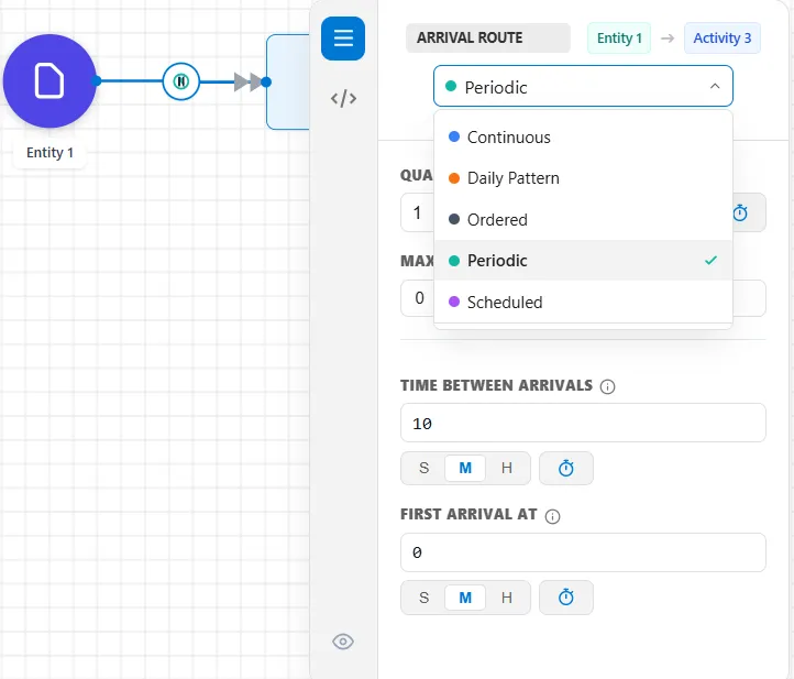 An arrival route and the type dropdown
