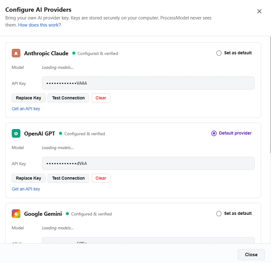 Choosing an AI provider, including a model running on your own computer