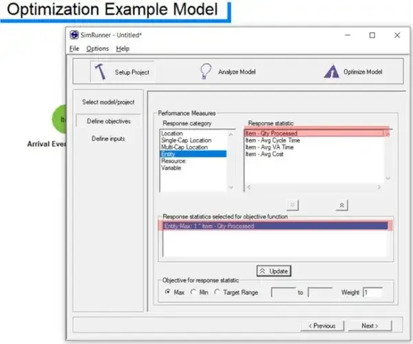 Setting entity response statistics for process optimization