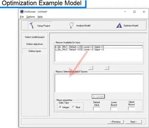 Adding macros to SimRunner for process optimization
