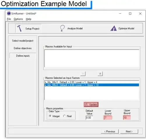 Setting resource quantity bounds in SimRunner