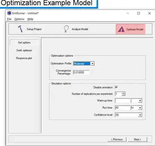 Choosing the optimization settings in SimRunner