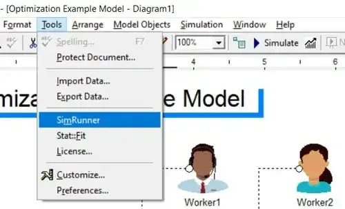 Launching the SimRunner tool for process optimization