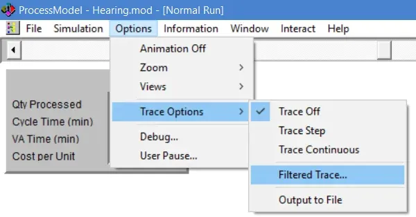 Filtering Trace during simulation
