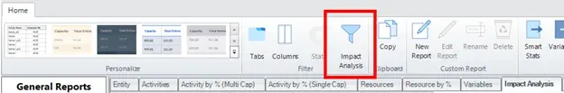 Click the Impact Analysis button in the Filter section of the Ribbon Menu