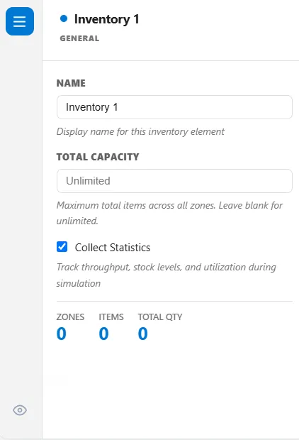 The inventory settings with reorder level, quantity, and lead time