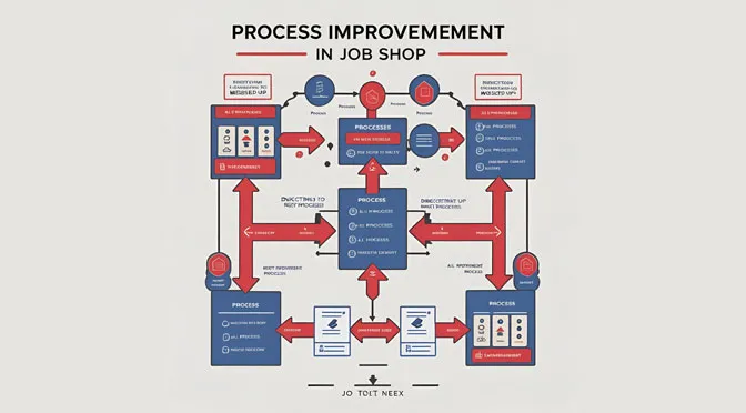 Illustration of process improvement and bottleneck analysis in a job shop