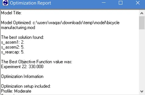 Optimization report in SimRunner