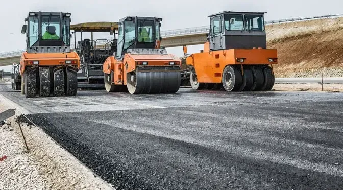 A finished road-paving machine after the paint-facility process was simulated