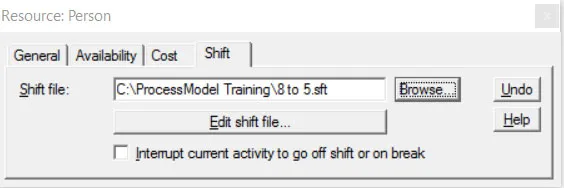 Resource Shift Properties Dialog