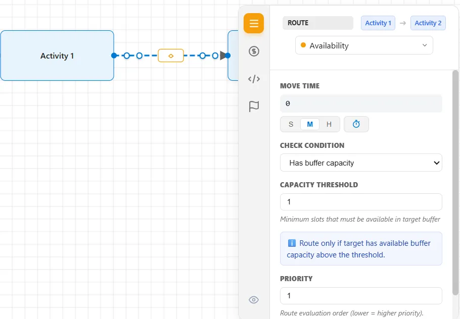 An availability route's settings