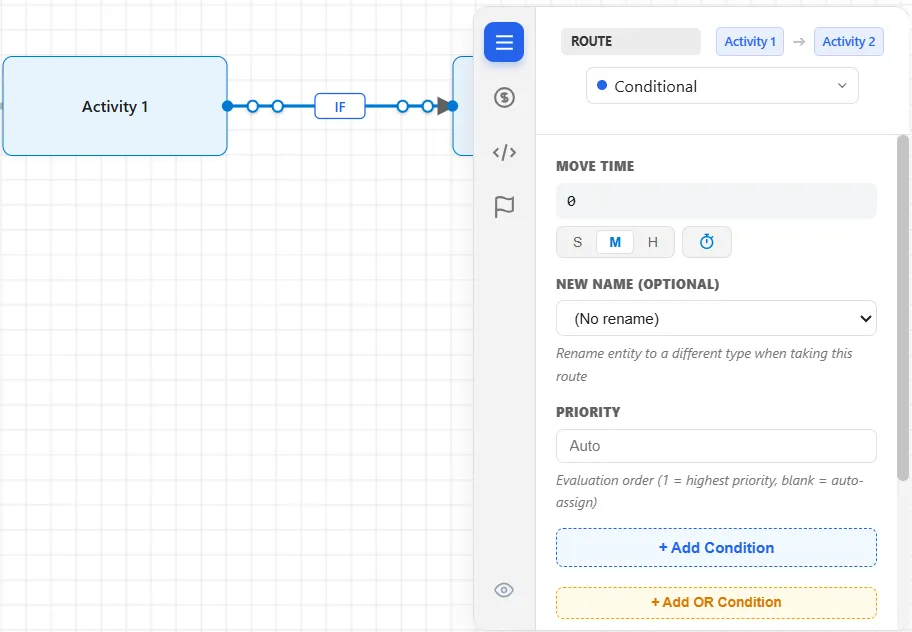 A conditional route's General tab