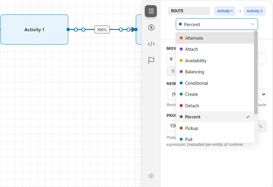 Routing settings for a connection in ProcessModel 7