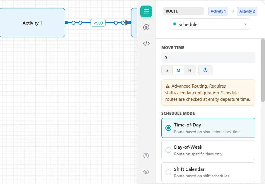 A schedule route's settings