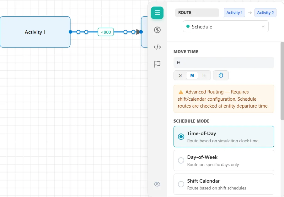 A schedule route's settings
