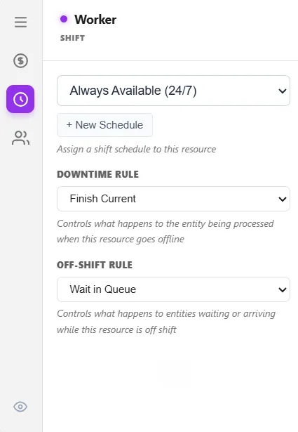 Downtime Rule and Off-Shift Rule on the Shift tab