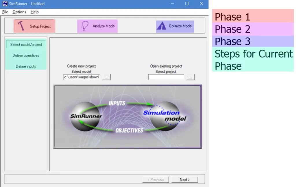 SimRunner interface for process optimization