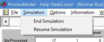 Simulation menu during simulation in ProcessModel