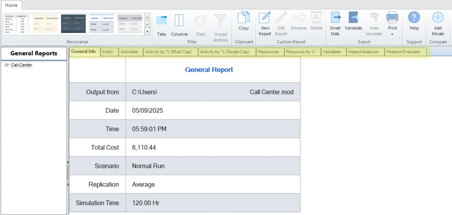 Output Report general report